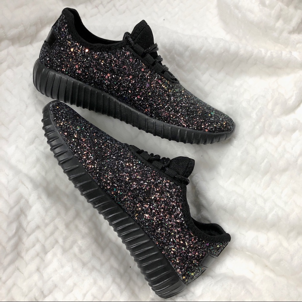Black multi color glitter sneakers